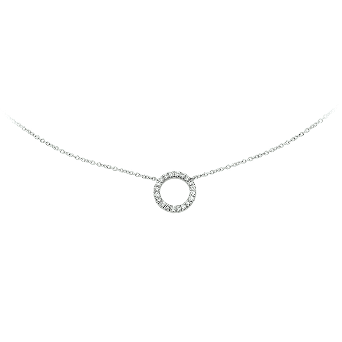 Witgouden collier met diamant. Het collier is onderdeel van een set. De lengte van het collier bedraagt 40 - 42 - 44cm. De schakelbreedte is 0.9mm.