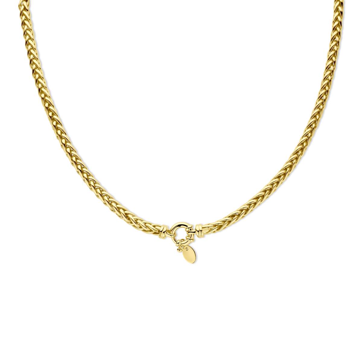 Geelgouden vossestaart collier met een zilveren kern.
Doelgroep: dames
Breedte: 4.5 mm
Langste lengte: 45.5 cm