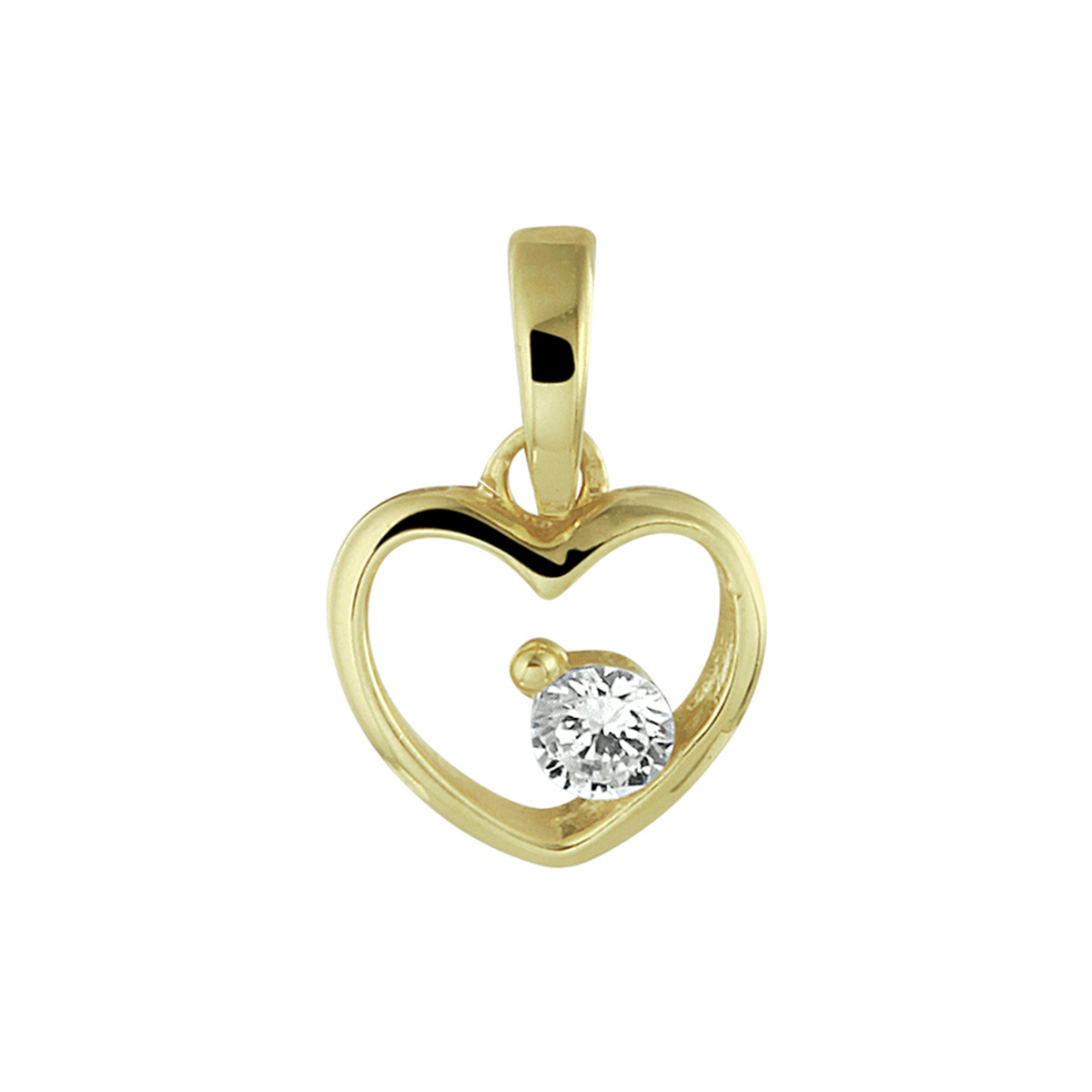 Beschrijving: Een lief kado: dit hartje van 14k geelgoud. In het hartje is een zirkonia steen verwerkt. Het hart heeft een breedte van 8mm en een hoogte van 7mm.