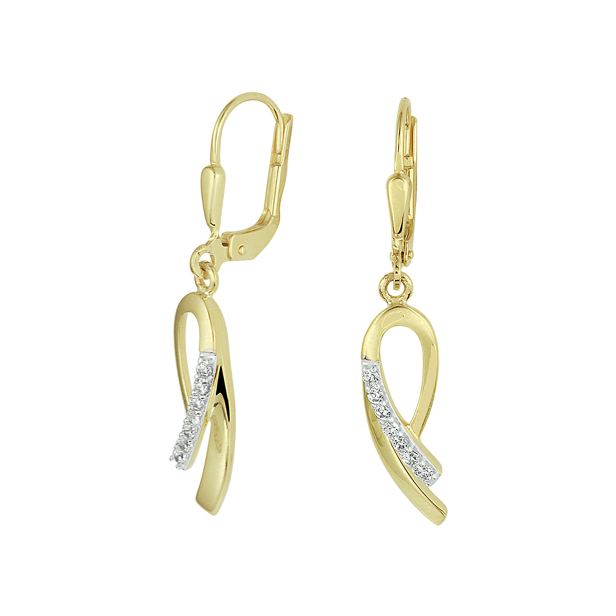 Sierlijke 14k geelgouden oorhangers uitgevoerd met een schitterende zirkonia rij. De oorhangers hebben een totale hoogte van 3.5cm.