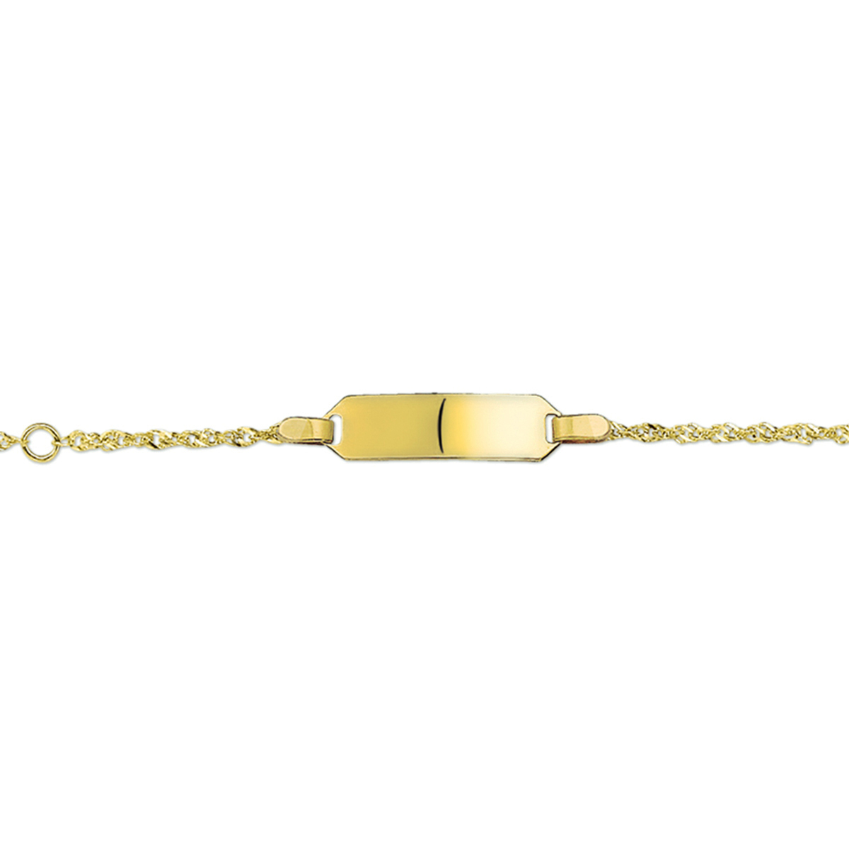 Beschrijving: Geelgouden graveerarmband met een poli afwerking. De lengte van de armband bedraagt 9cm met 2cm extensie. 
Uniekenummer serie: 27233
Verpakt per: 1
Doelgroep: kinderen
Breedte: 17 mm
Kortste lengte: 9 mm
Langste lengte: 11 mm
Hoogte: 5 mm