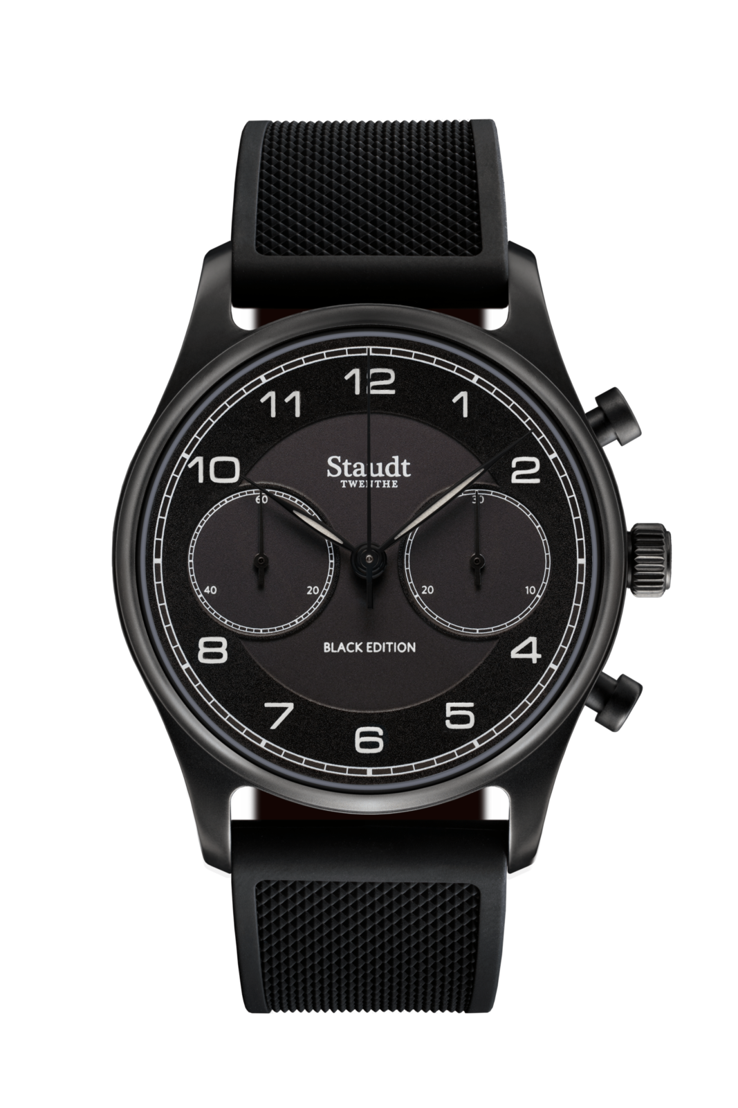 Black Edition
Beperkt tot 100 stuks 
De Prelude Chronograph Black Edition is het meest sportieve uurwerk van de collectie, dat wordt benadrukt door de horlogekast met DLC-coating, het gebruik van BGW9 Luminova en de rubberen band. Dit horloge is gelimiteerd tot slechts 100 stuks.