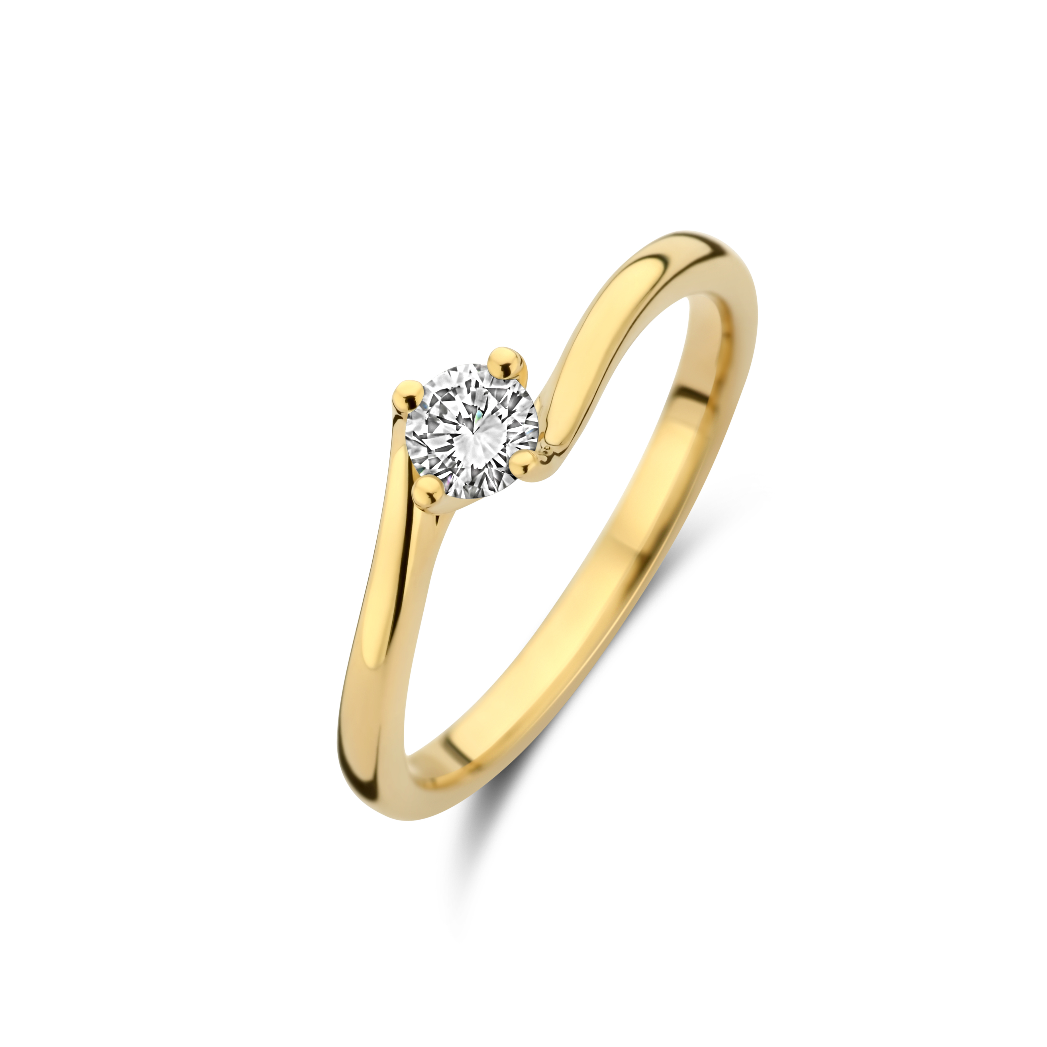 gouden ring met briljant, Fluente 1x0.06ct mt17,5