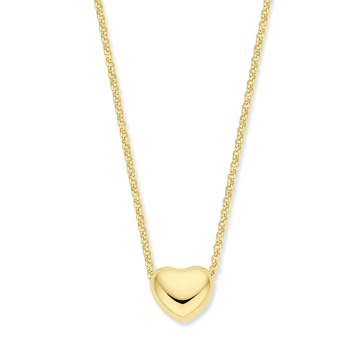 Geelgoud op 925 zilveren collier uitgevoerd met een hart. Het collier heeft een draaglengte van 40cm en een extensie van 5 cm. De schakelbreedte is 1.5mm. Uitgevoerd met een karabijn sluiting. Geen garantie op plating.