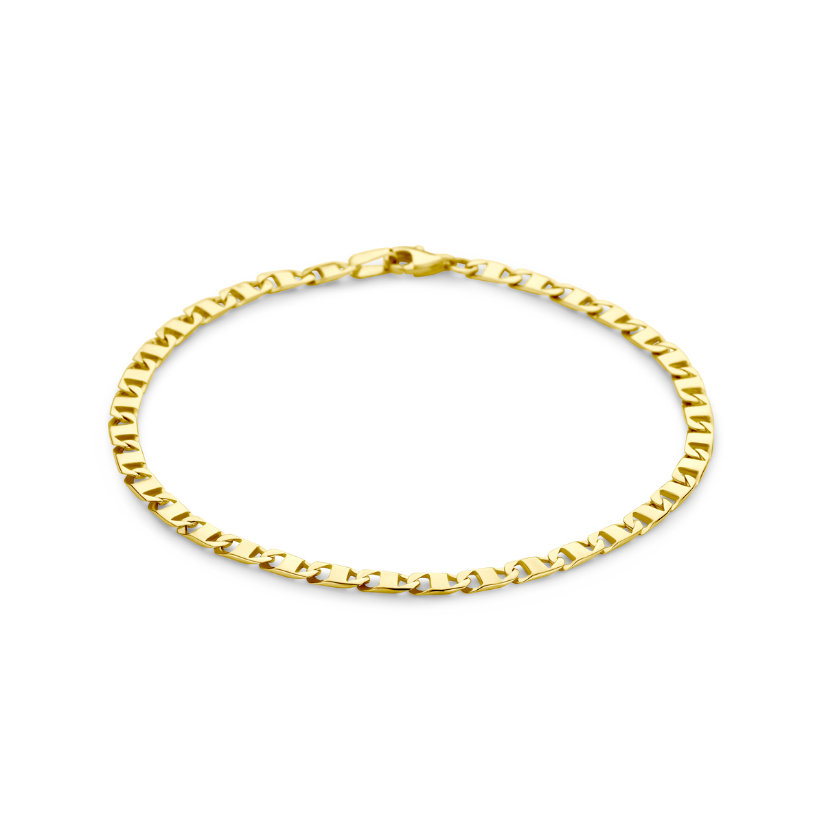 14k Geelgouden armband met een schakelbreedte van 3.5mm. Uitgevoerd met een karabijn sluiting.
