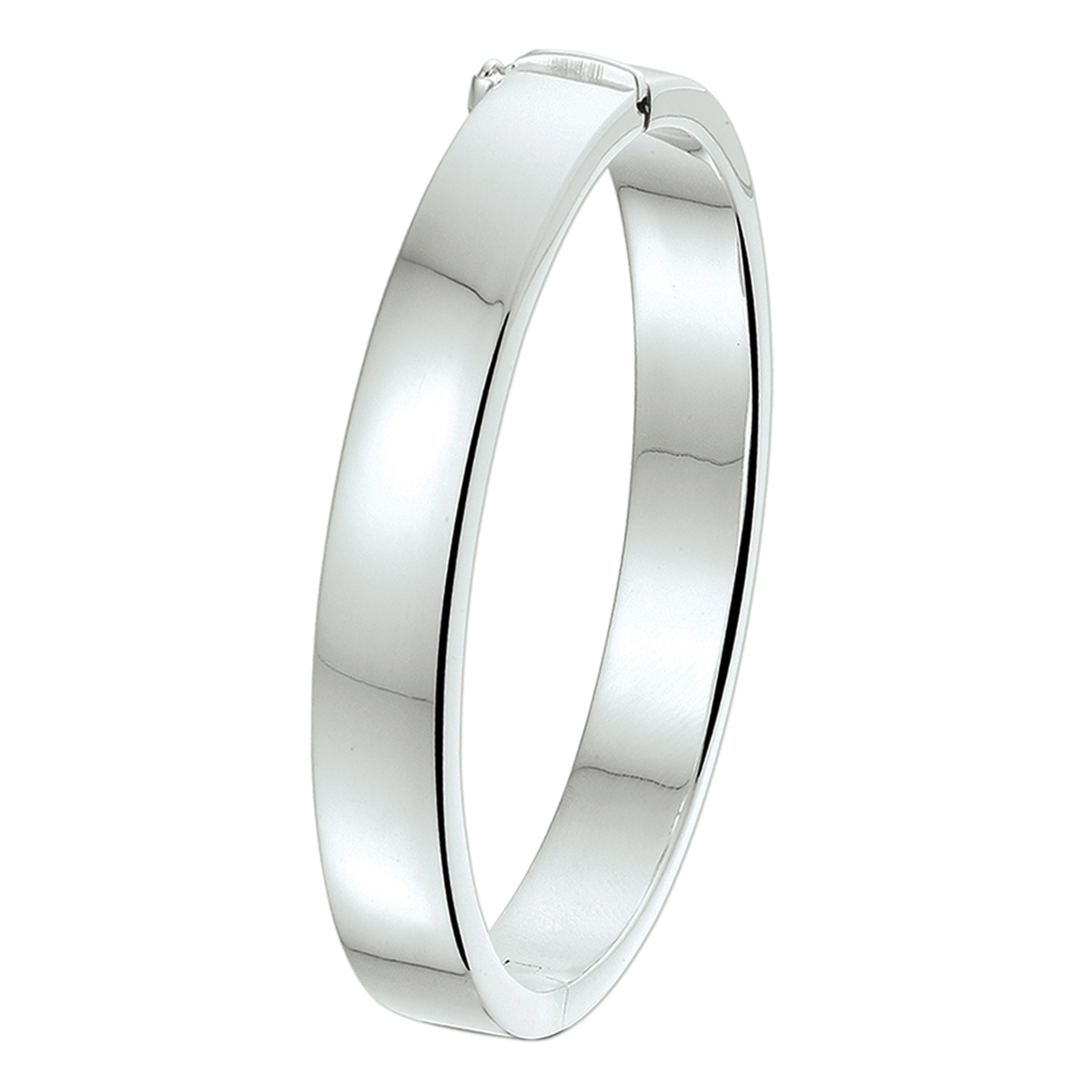 Beschrijving: Zilveren slavenarmband met een vlakke buis en een scharnier-sluiting. 
Verpakt per: 1
Doelgroep: dames
Breedte: 10 mm