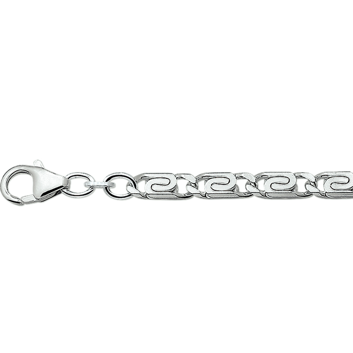 Zilveren collier met Griekse schakel.

Gender: heren
Breedte: 4.5 mm
Langste lengte: 50 mm