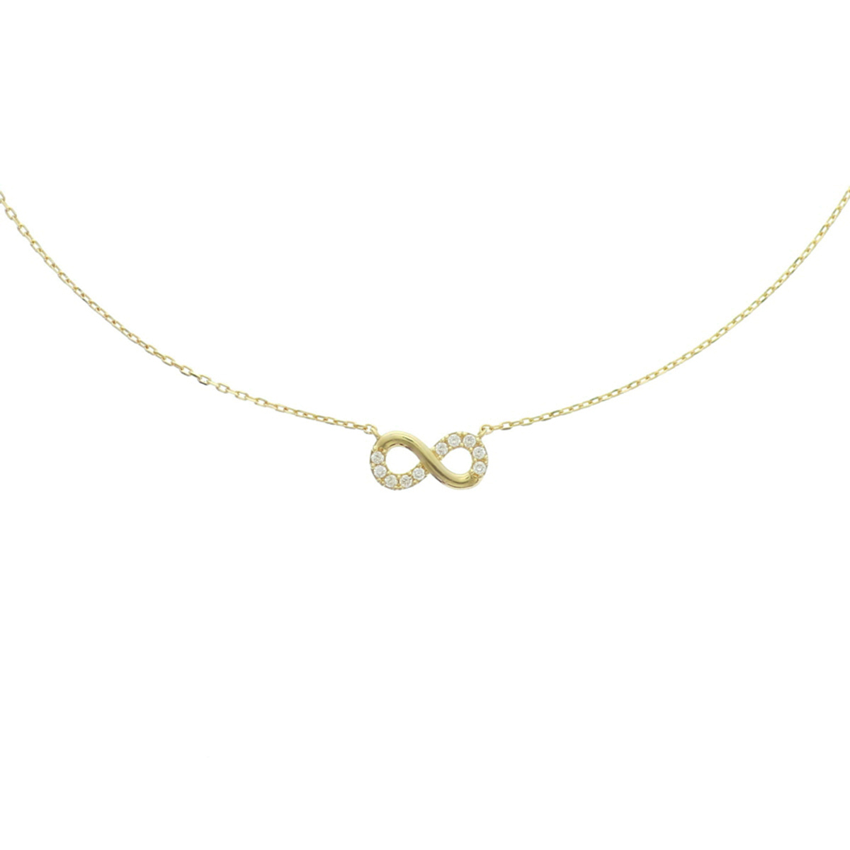 Beschrijving: Geelgouden collier met een infinity teken en zirkonia. De lengte bedraagt 40cm met 4cm extensie en de schakelbreedte is 0.8mm. 
Verpakt per: 1
Doelgroep: dames
Breedte: 0.8 mm
Kortste lengte: 40 mm
Langste lengte: 44 mm