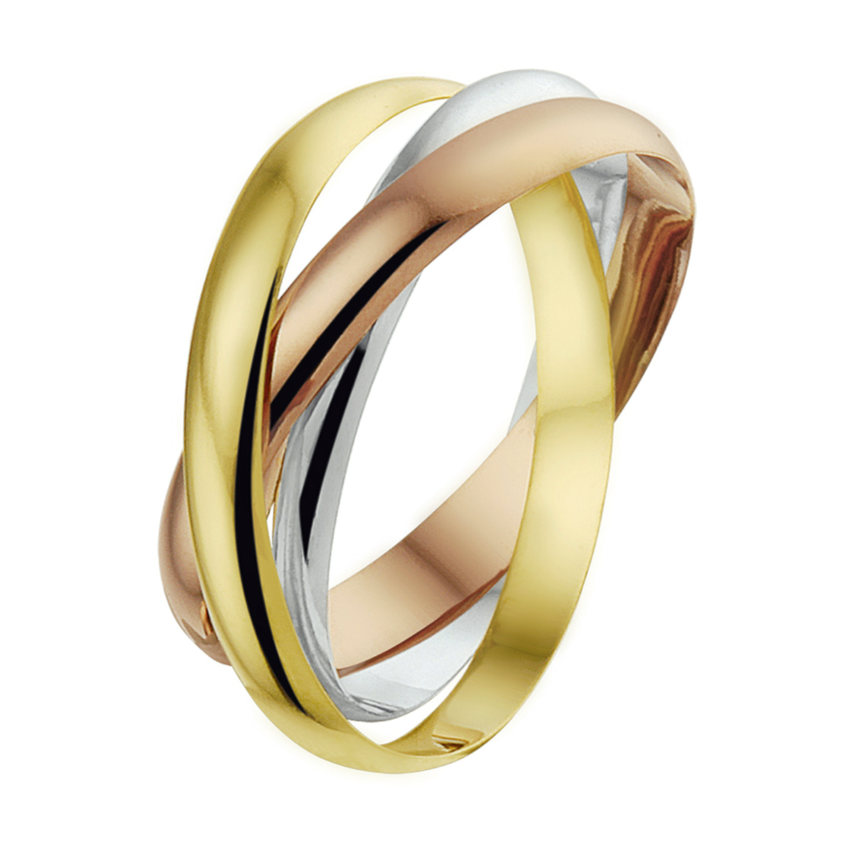 Beschrijving: Tricolor wit- rose- en geelgouden ring bestaande uit 3 in elkaar geplaatste losse ringen.
Uniekenummer serie: 30586
Verpakt per: 1
Doelgroep: dames
Ringmaat: 19.50 mm (61)
Breedte: 2.5 mm