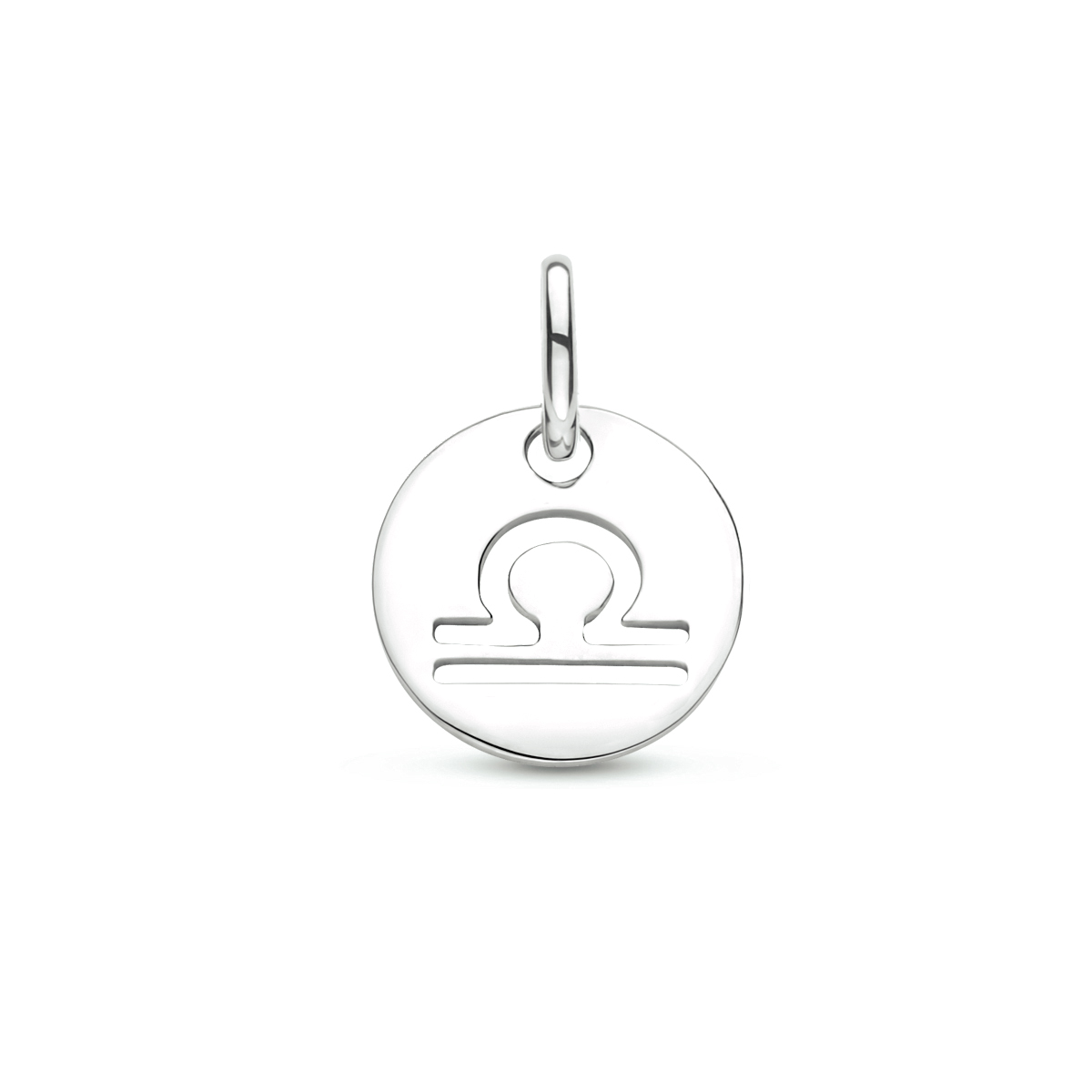 Gerhodineerd 925 zilveren hanger uitgevoerd met het sterrenbeeld weegschaal. De hanger heeft een totale hoogte van 1.3cm en een diameter van 10mm.