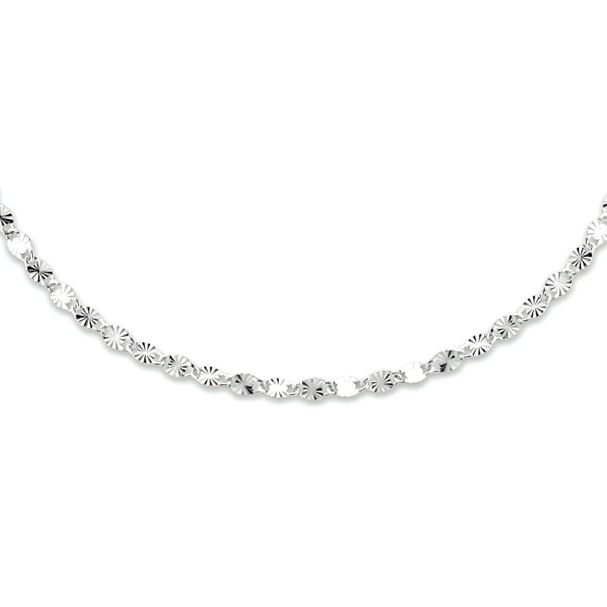 Zilver gerhodineerd  fantasie schakel collier met gediamanteerde plaatjes van 50 cm.