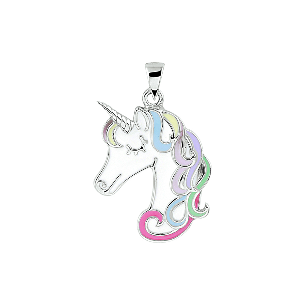 Gerhodineerd zilveren eenhoorn hanger met een afmeting van 26x16.5mm. Deze hanger is perfect te combineren met een bijpassend collier uit onze collectie. Info: Gerhodineerd zilver is door de rhodiumlaag beter bestand tegen verkleuren en krassen.