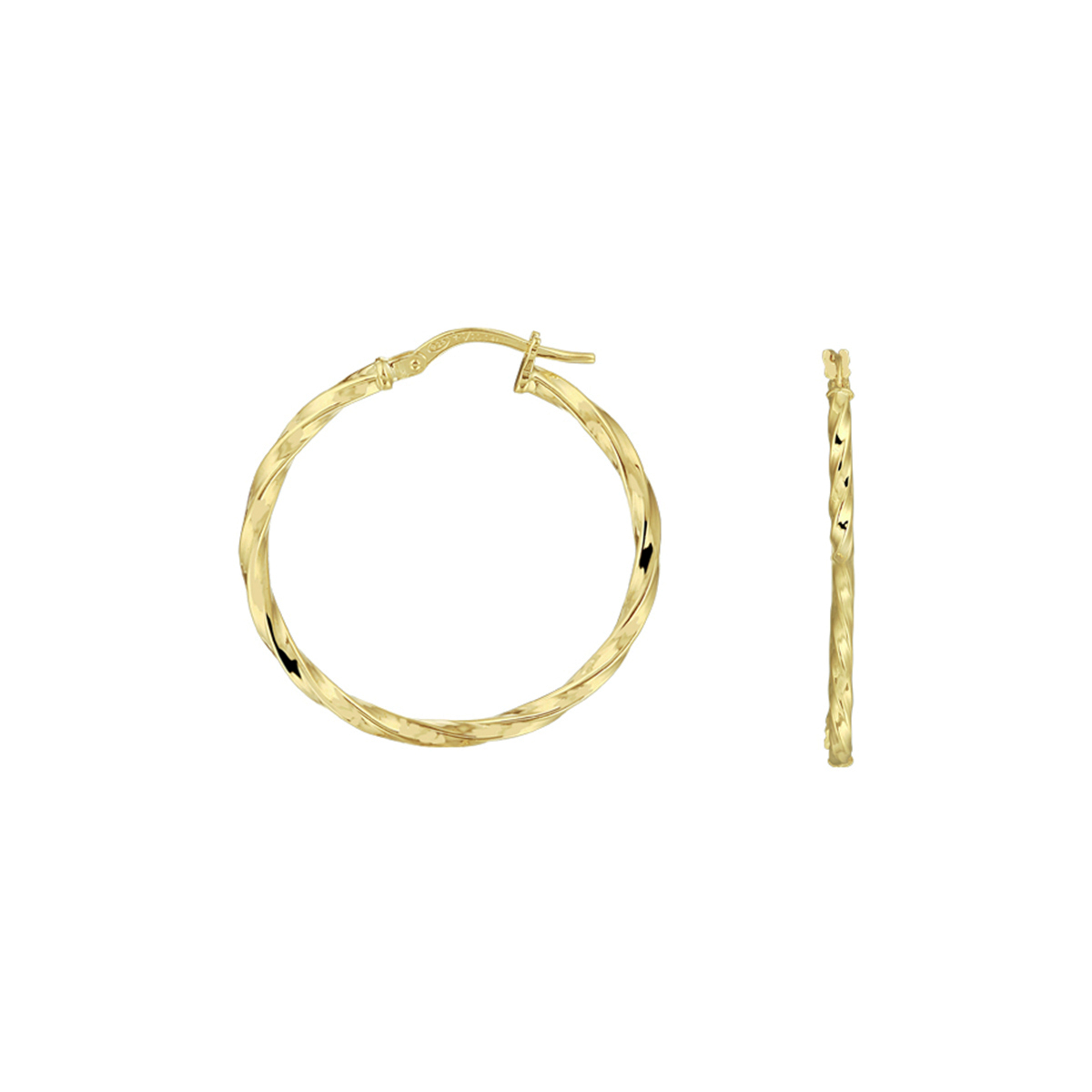 14k Geelgouden oorringen met een 925 zilveren kern. De oorringen hebben een diameter van 29mm en een dikte van 2mm.