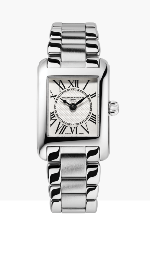 CLASSICS CARREE LADIES FC-200MC16B
The seamless lines and elegant polished case reveal a classical white dial showcasing intricate “clous de Paris” decoration and traditional Roman numeral indexes. The carrée design of the smooth polished case perfectly blends and embellishes the feminine wrist for a flawless taylor-made match.