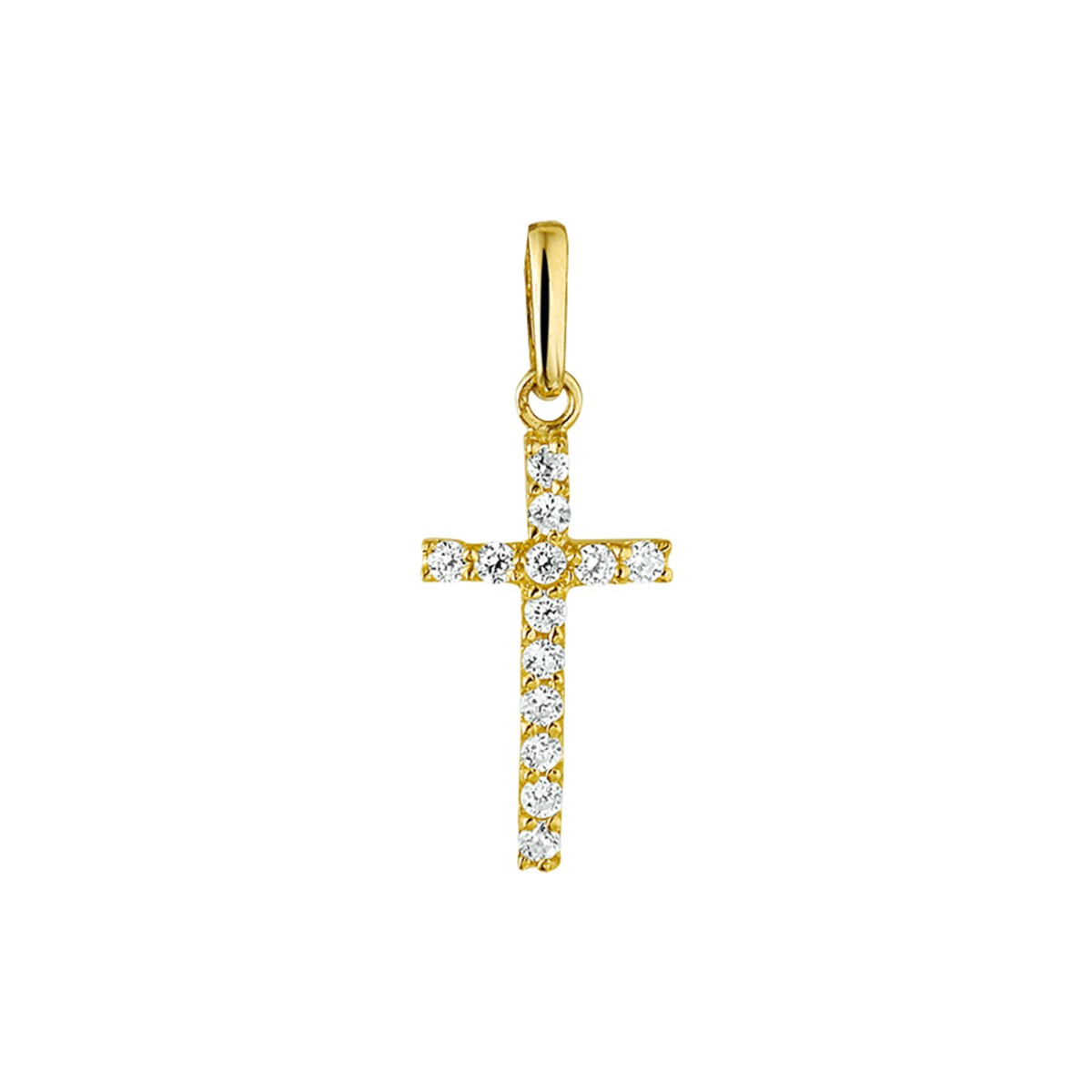 gouden hanger, kruis+zirconias 7,5x13.5mm