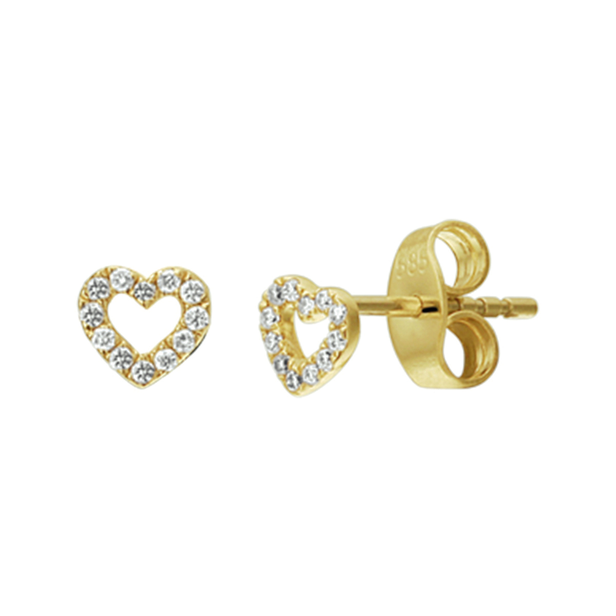 Stijlvolle geelgouden oorknoppen in de vorm van een hart uitgevoerd met een luxe rijzetting van briljant geslepen diamant 0.07ct. Combineer deze oorknoppen met de bijbehorende sieraden uit onze collectie voor een oogverblindende set. Tip: Diamonds are girls best friend!. Geef de oorknoppen kado aan geliefde of dierbare gegarandeerd dat ze het prachtig vindt!.