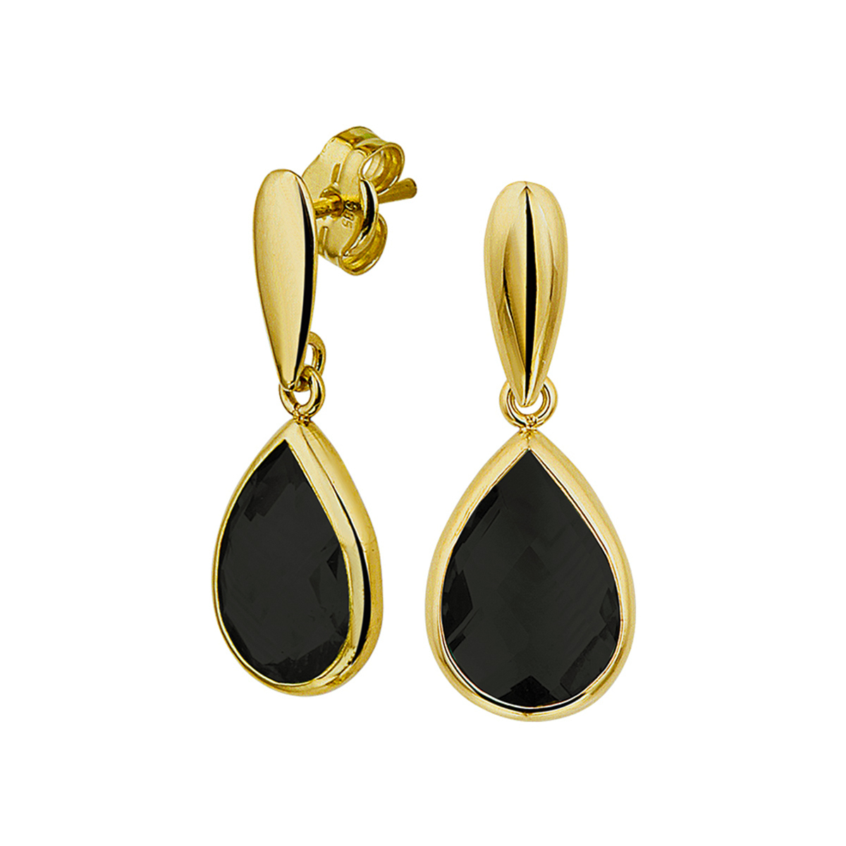14k Geelgouden oorhangers uitgevoerd met een schitterende onyx. De oorhangers hebben een totale hoogte van 20mm.