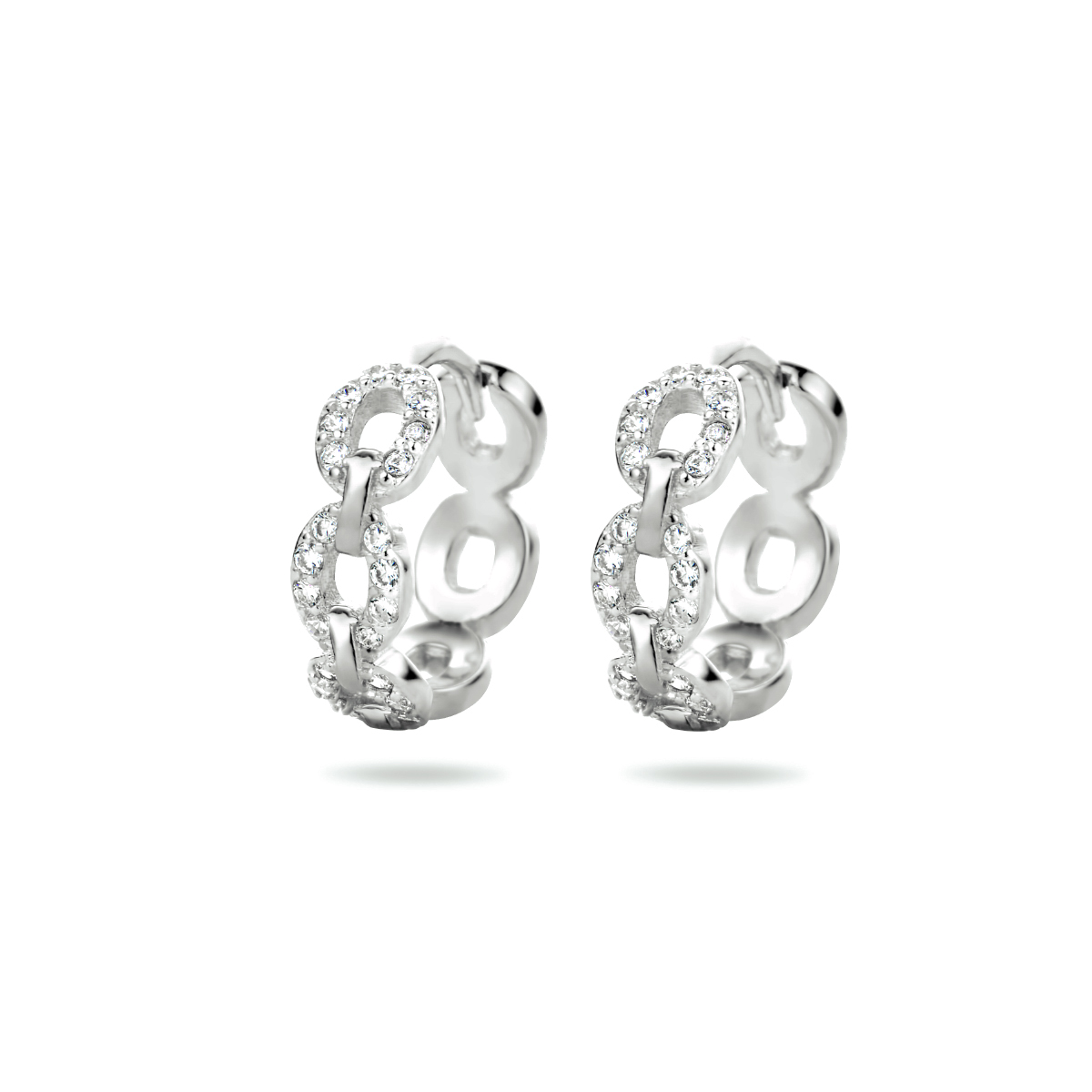 Gerhodineerd 925 zilveren klapoorringen uitgevoerd met een schitterende zirkonia rij. De klapoorringen hebben een afmeting van 12x3.5mm.