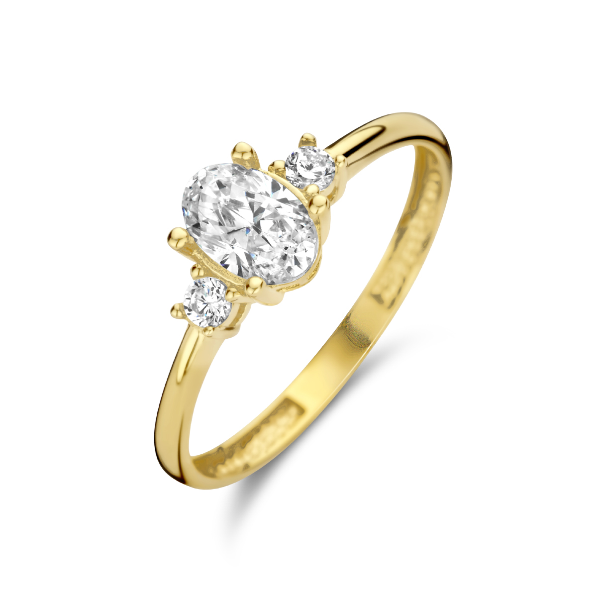 14k Geelgouden ring uitgevoerd met schitterende zirkonia.
