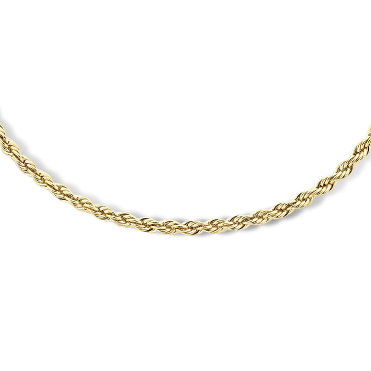 Stalen lengte artikel uitgevoerd met een koord schakel, karabijn sluiting en een goudkleurige ion plating. De schakelbreedte is 4.0mm. Geen garantie op de plating.