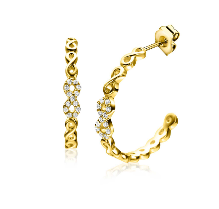 21mm ZINZI gold plated zilveren oorstekers half rond gezet met Infinity schakels, 3mm breed ZIO2591