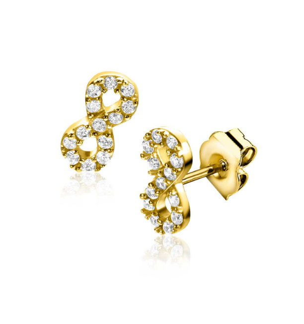 8mm ZINZI gold plated zilveren oorknoppen Infinity bezet met witte zirconia's ZIO2597Y