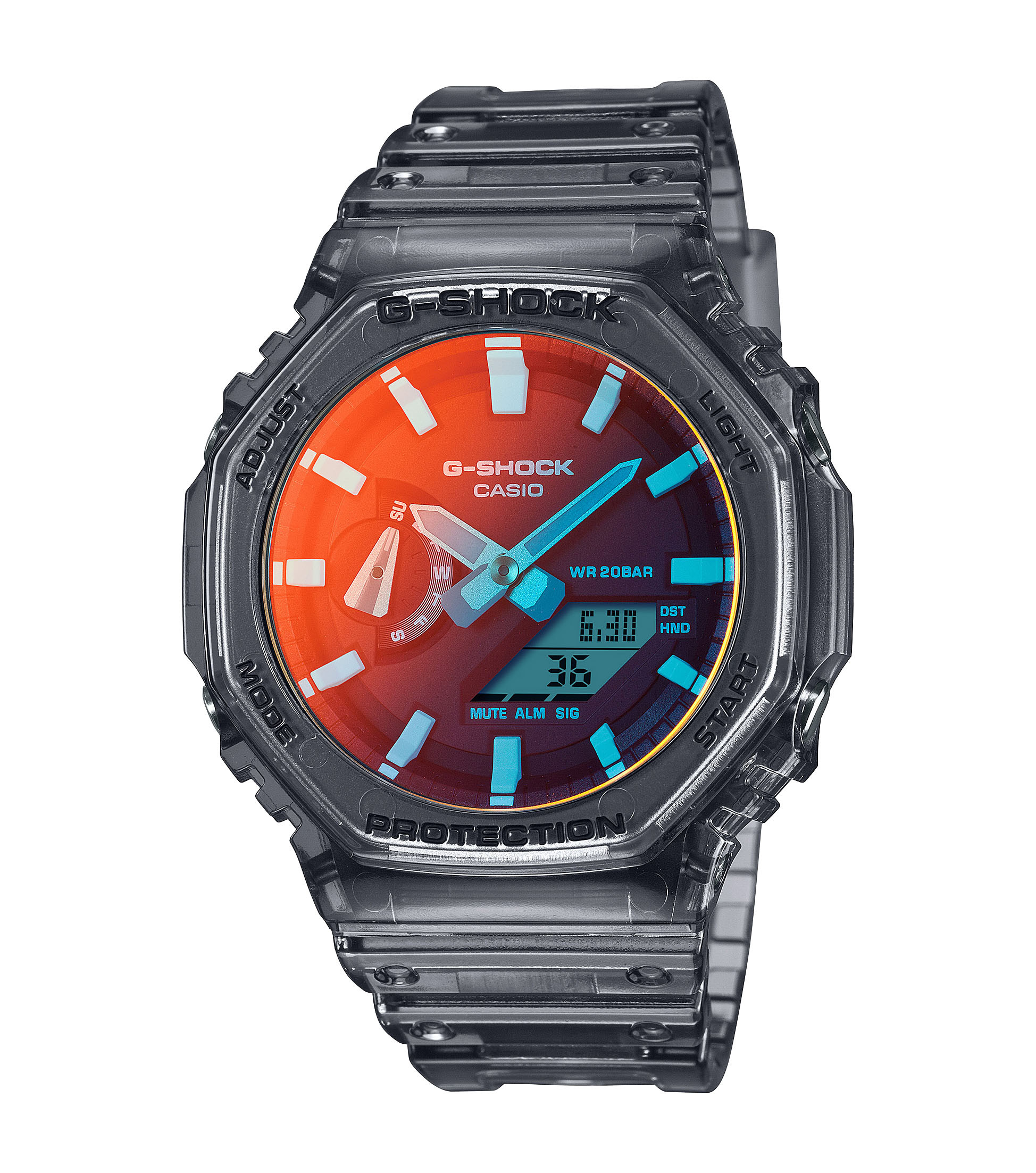 Casio G-shock horloge grijs transparant analoog digitaal met spiegelglas  ga-2100tls-8aer