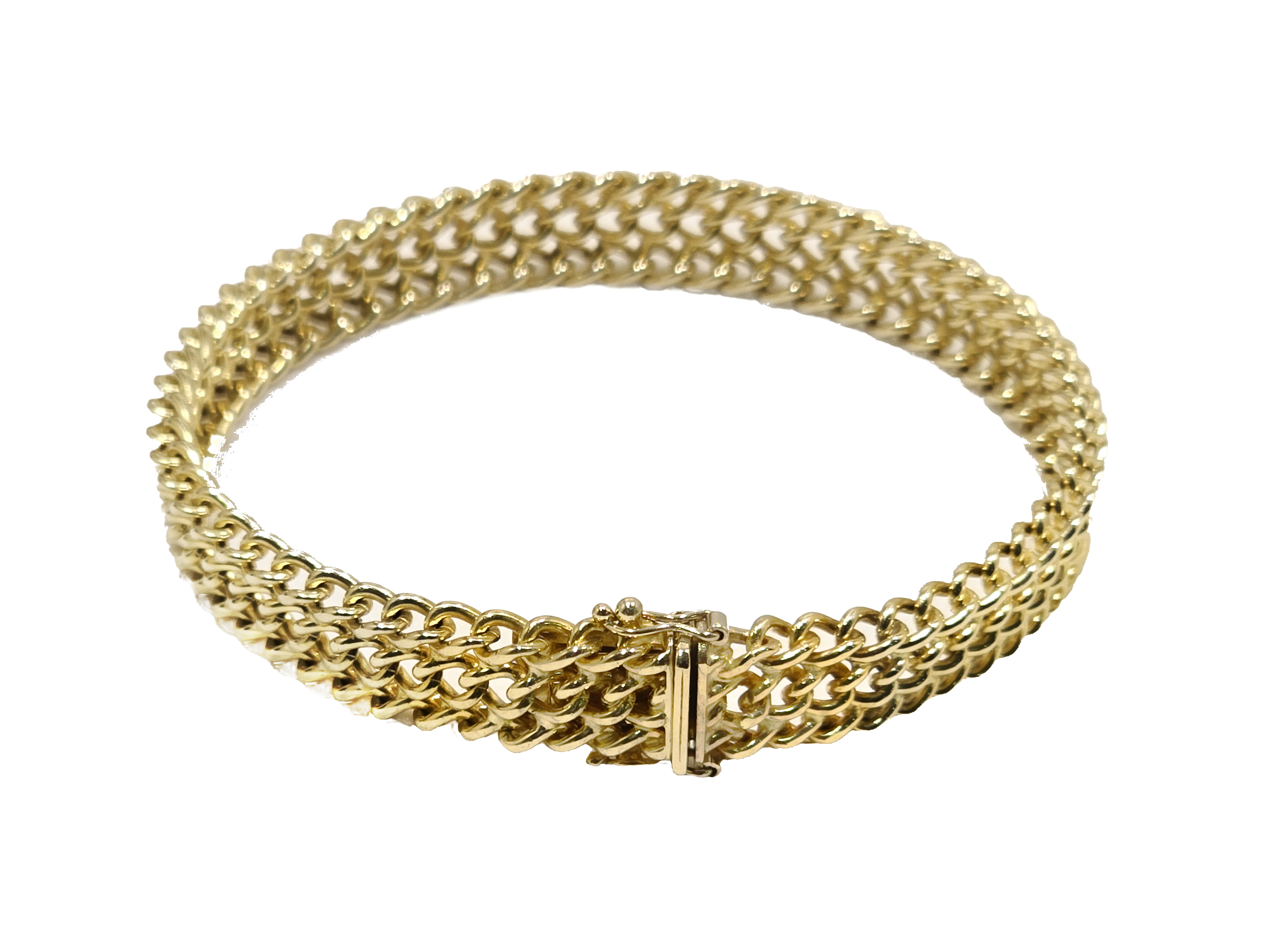 Prachtige massieve armband met veiligheids-sluiting. In extra lange uitvoering.
14 kt goud