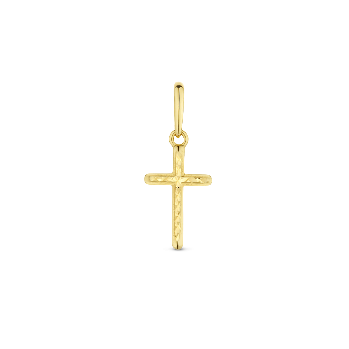 14k Geelgouden kruishanger. Het kruis heeft een afmeting van 11x7mm.