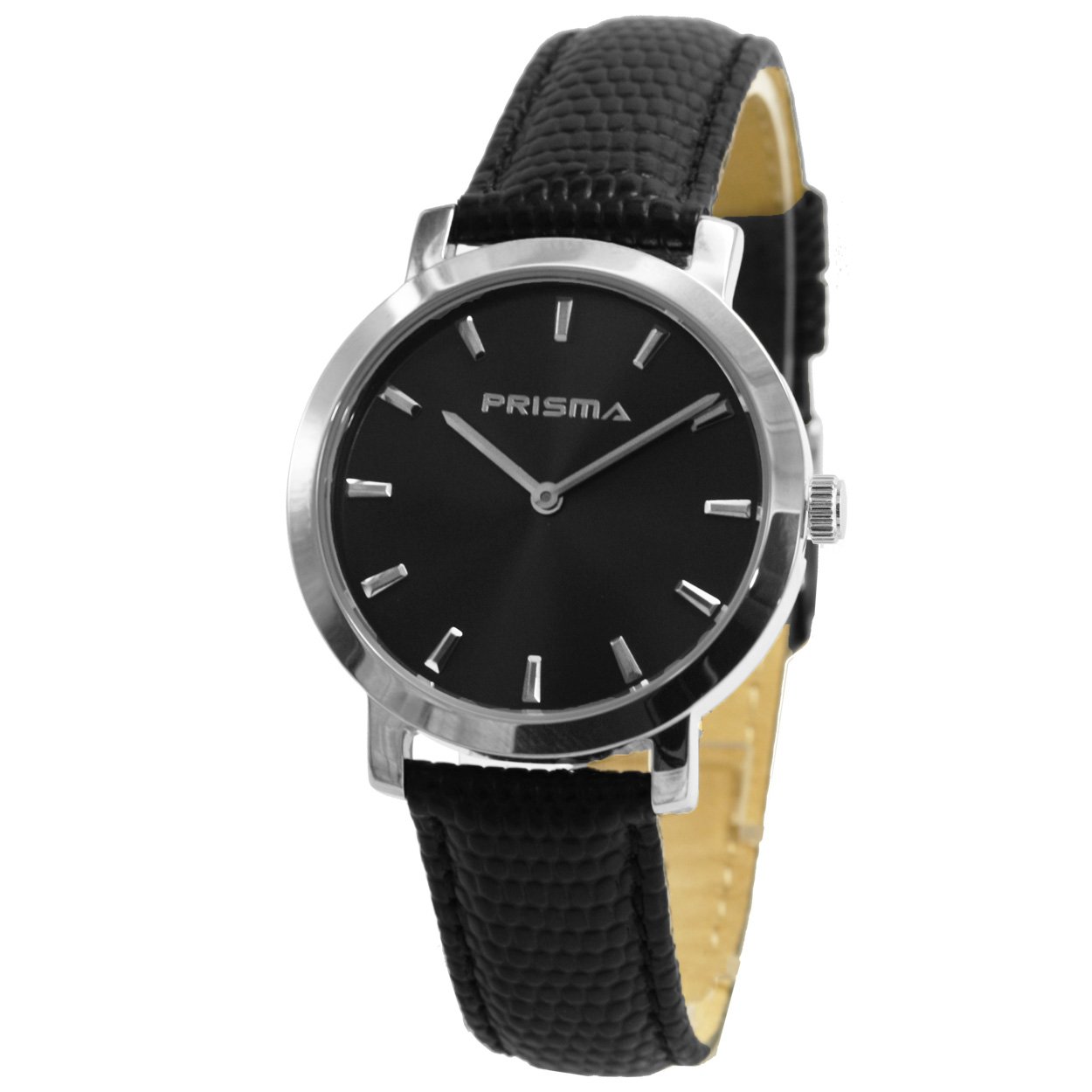 Prisma unisex horloge met zwarte wijzerplaat en lerenband