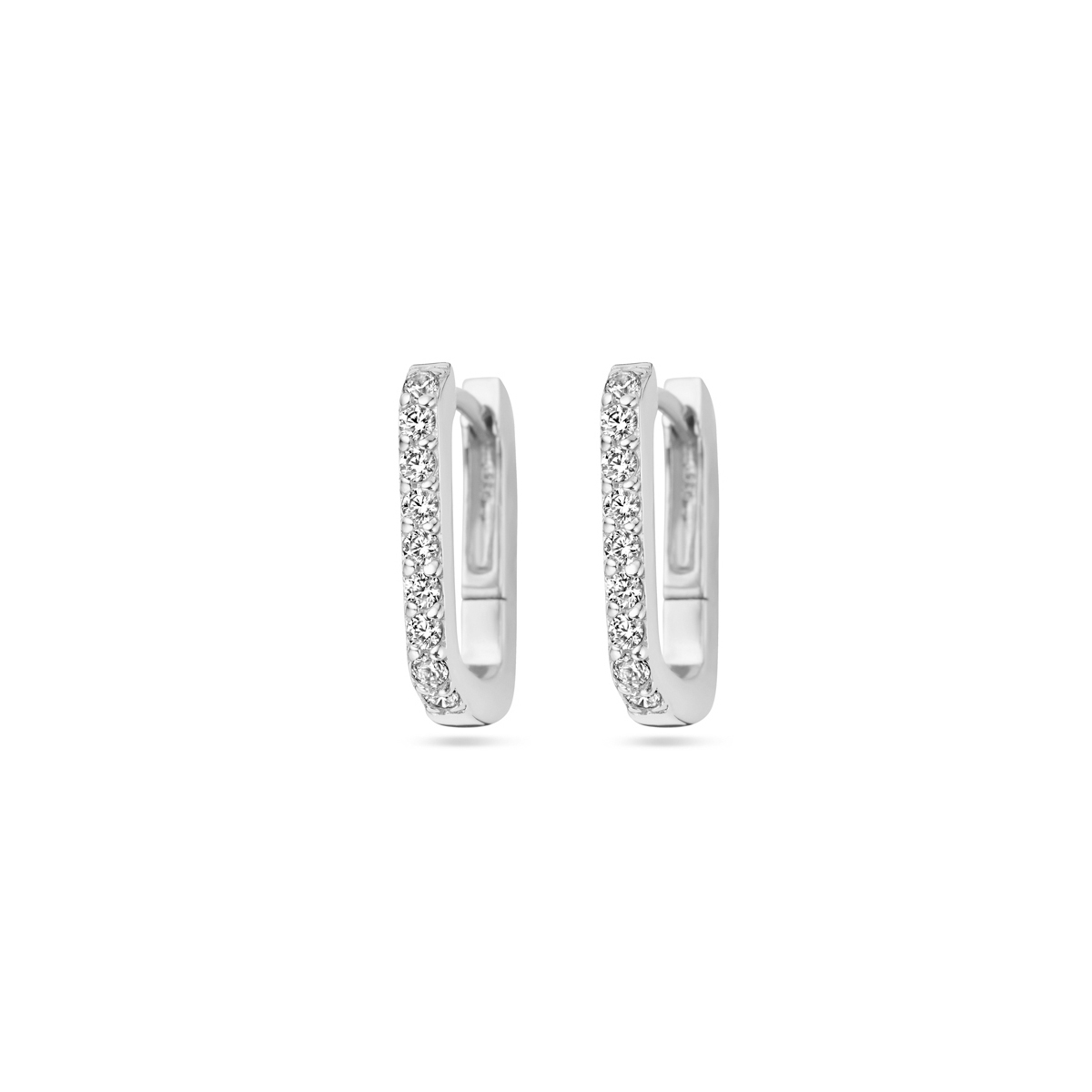 Gerhodineerd 925 zilveren klapoorringen uitgevoerd met zirkonia. De klapoorringen hebben een afmeting van 15x2mm.