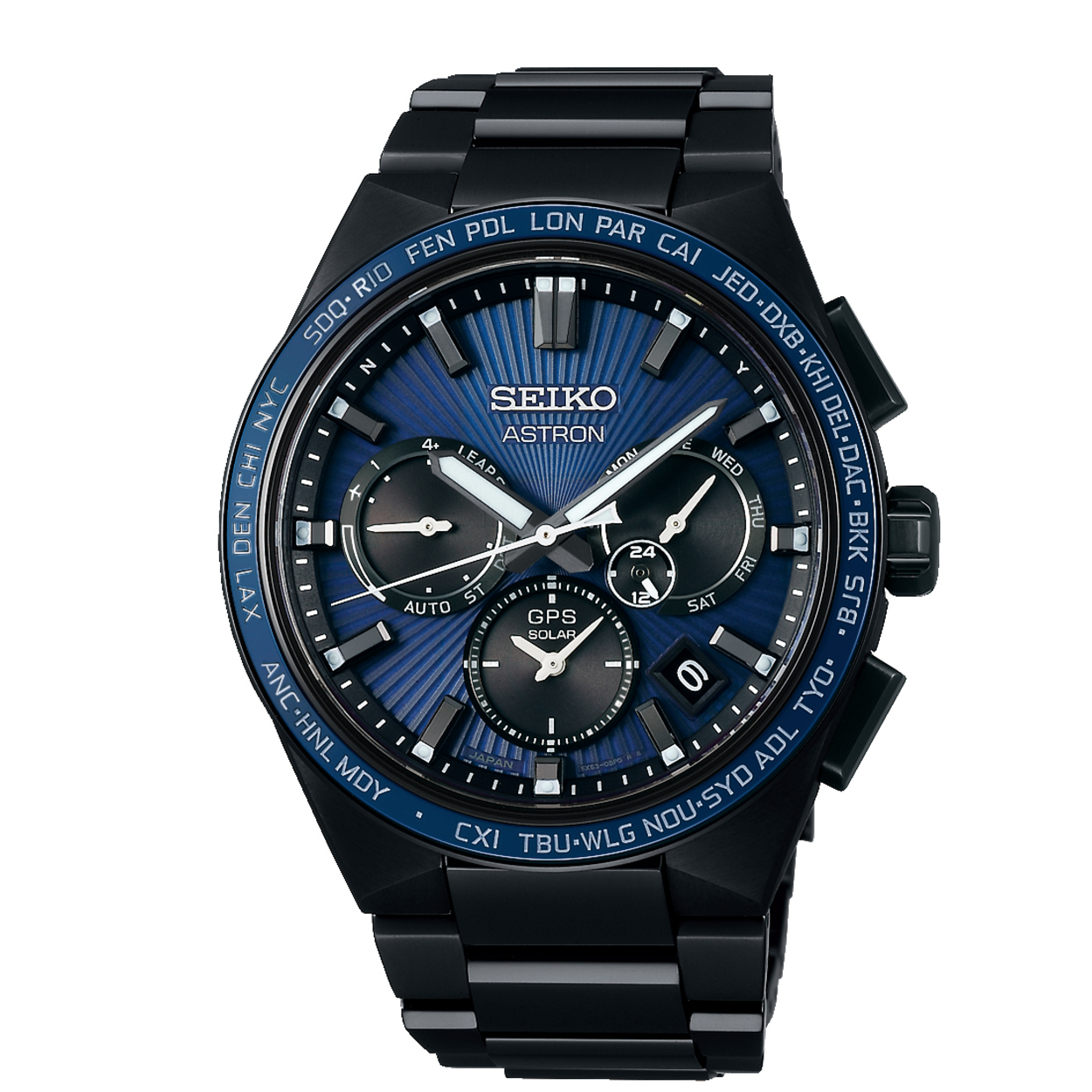 Dit Seiko horloge behoort tot de Astron collectie.
Referentienummer: SSH121J1

Dit Seiko horloge is uitgerust met een kaliber 5X53 Dual-Time. Het horloge heeft een titanium kast en band. De kast heeft een diameter van 43,1MM en is getest op een waterdichtheid van 10 ATM / 100 M. Het horloge is voorzien van een krasvrij saffierglas, en de wijzers en indexen zijn afgewerkt met lumibrite.

Het GPS Solar kaliber 5X53 Dual-Time maakt tot twee keer per dag verbinding met het GPS-netwerk om overal ter wereld zijn grote nauwkeurigheid te behouden.

Het past zich automatisch aan de zomertijd aan. En wanneer de drager van tijdzone verandert, is een simpele druk op de knop voldoende: de wijzers snellen naar de juiste lokale tijd in een tempo dat mogelijk is dankzij een innovatief systeem waarbij uren-, minuten- en secondewijzers onafhankelijk van elkaar kunnen bewegen.

Bovendien kan de drager de weergave van de tijd onmiddellijk veranderen van thuis naar de lokale tijd en omgekeerd.

Dit is het perfecte horloge voor de internationale reiziger. Want Astron maakt reizen nét dat essentiële beetje minder stressvol.