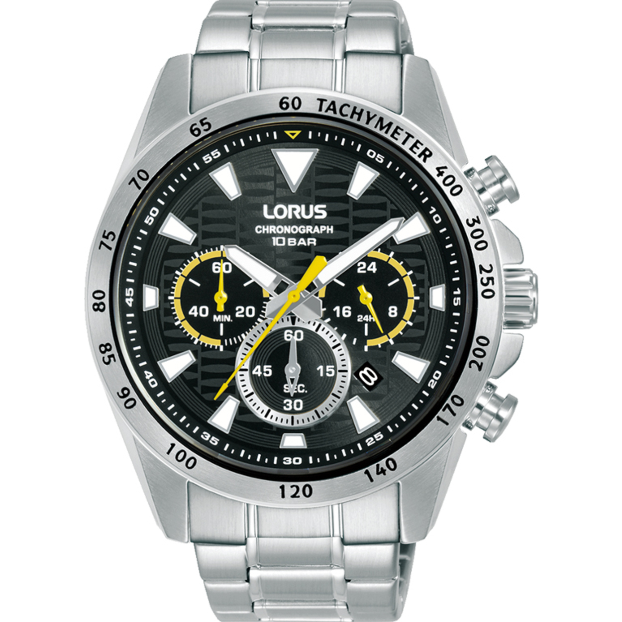 Dit is een herenhorloge van het merk Lorus. Het is een chronograaf horloge gemaakt van staal. De diameter van de kast is 43.5 mm en de kast is 11.9 mm dik.
De verdere specificaties van het horloge zijn als volgt:
Kastvorm: rond
Kastkleur: zilverkleurig
Kastmateriaal: staal
Bandbreedte: 22 mm
Bandlengte: 263.5 mm
Sluiting: vouwsluiting met drukker
Wijzerplaatkleur: zwart
Glassoort: hardlex mineraal glas
Waterdichtheid: 10 ATM
Techniek: quartz