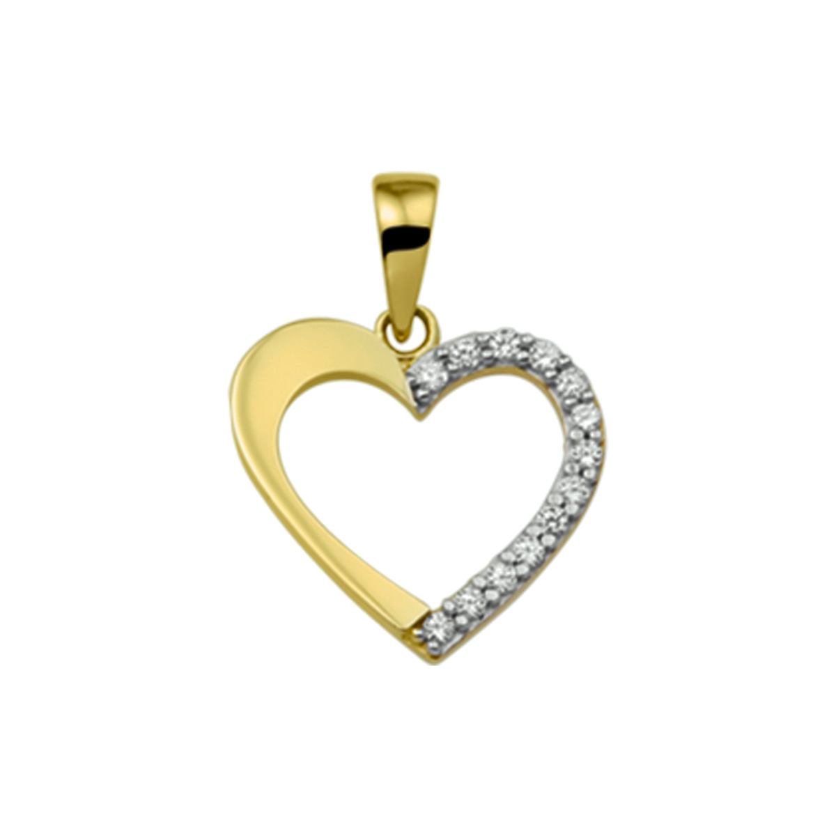 Huiscollectie - 14kt Geelgouden hanger met een hart en zirkonia. 

Breedte: 14 mm
Hoogte: 14 mm
