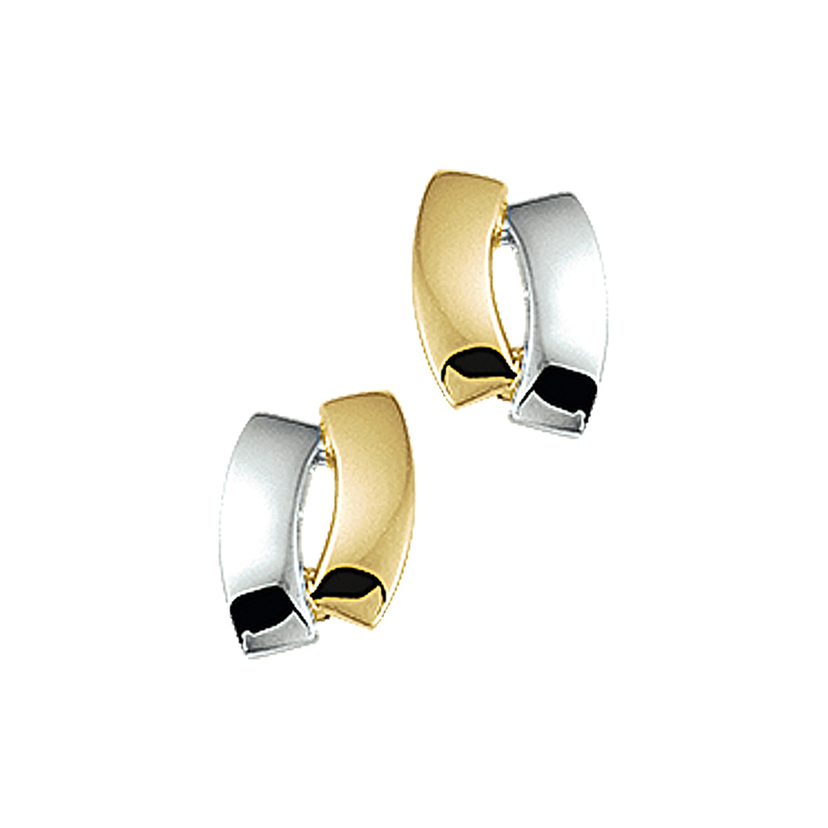 Beschrijving: Bicolor wit- en geelgouden oorknoppen. 
Verpakt per: 1
Doelgroep: dames
Breedte: 5 mm
Hoogte: 7 mm