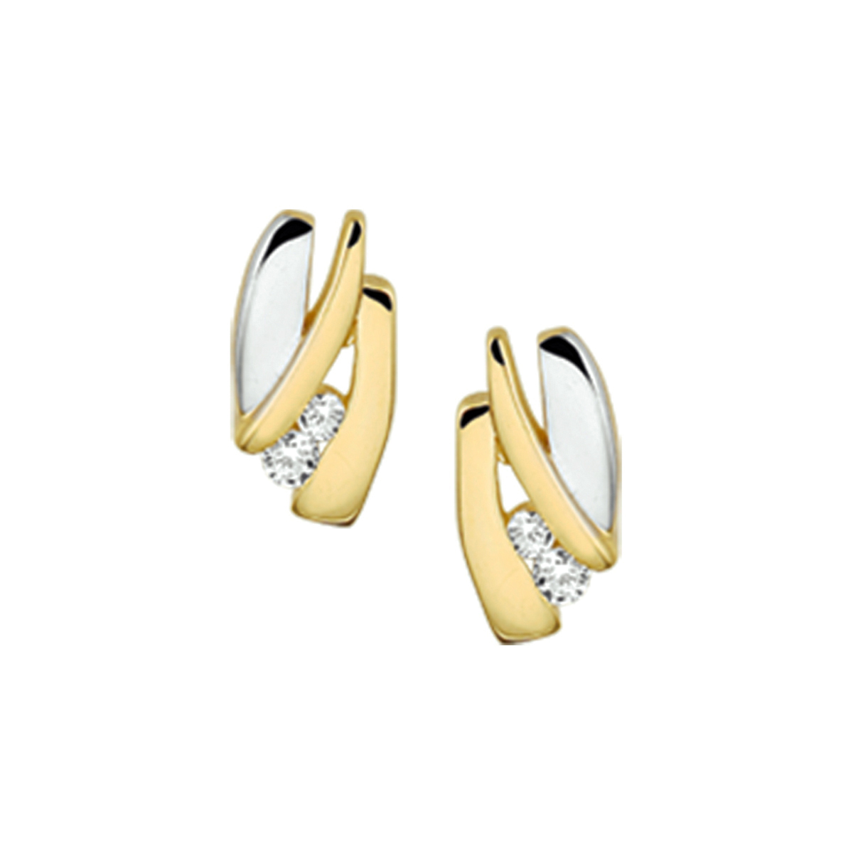Bicolor wit- en geelgouden oorknoppen met zirkonia.
Breedte: 5 mm
Hoogte: 10 mm
