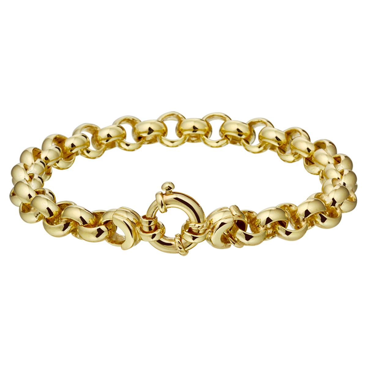 Beschrijving: Sieraden van 14 karaat goud met daarin een kern van 925 zilver. Geelgouden armband met jasseron schakel. 
Verpakt per: 1
Doelgroep: dames
Breedte: 8 mm
Langste lengte: 20 mm