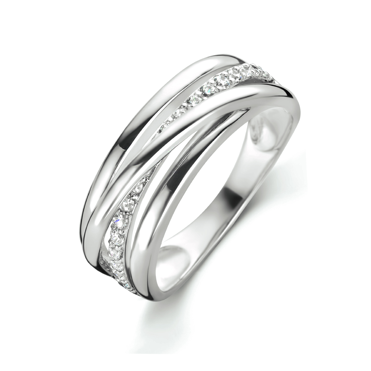 Gerhodineerd 925 zilveren ring uitgevoerd met schitterende zirkonia. De ring heeft een breedte van 7.5mm.