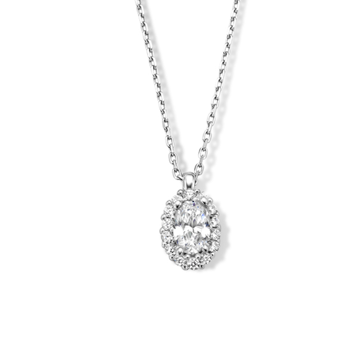 Gerhodineerd 925 zilveren collier met schitterende zirkonia. Het collier heeft een draaglengte 41cm en een extensie van 4cm.