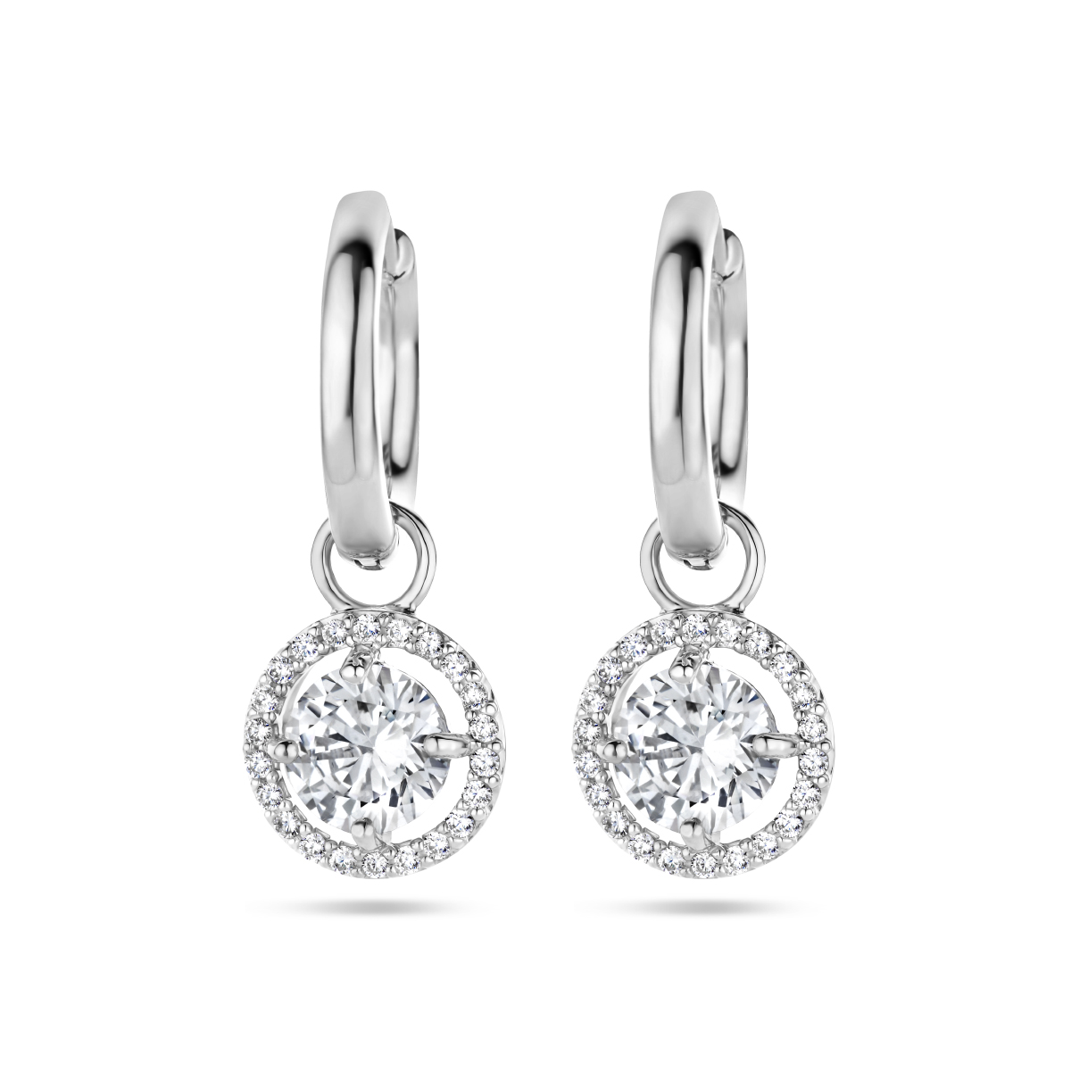 Gerhodineerd 925 zilveren klapoorringen uitgevoerd met schitterende zirkonia. De klapoorringen hebben een afmeting van 14x2mm.