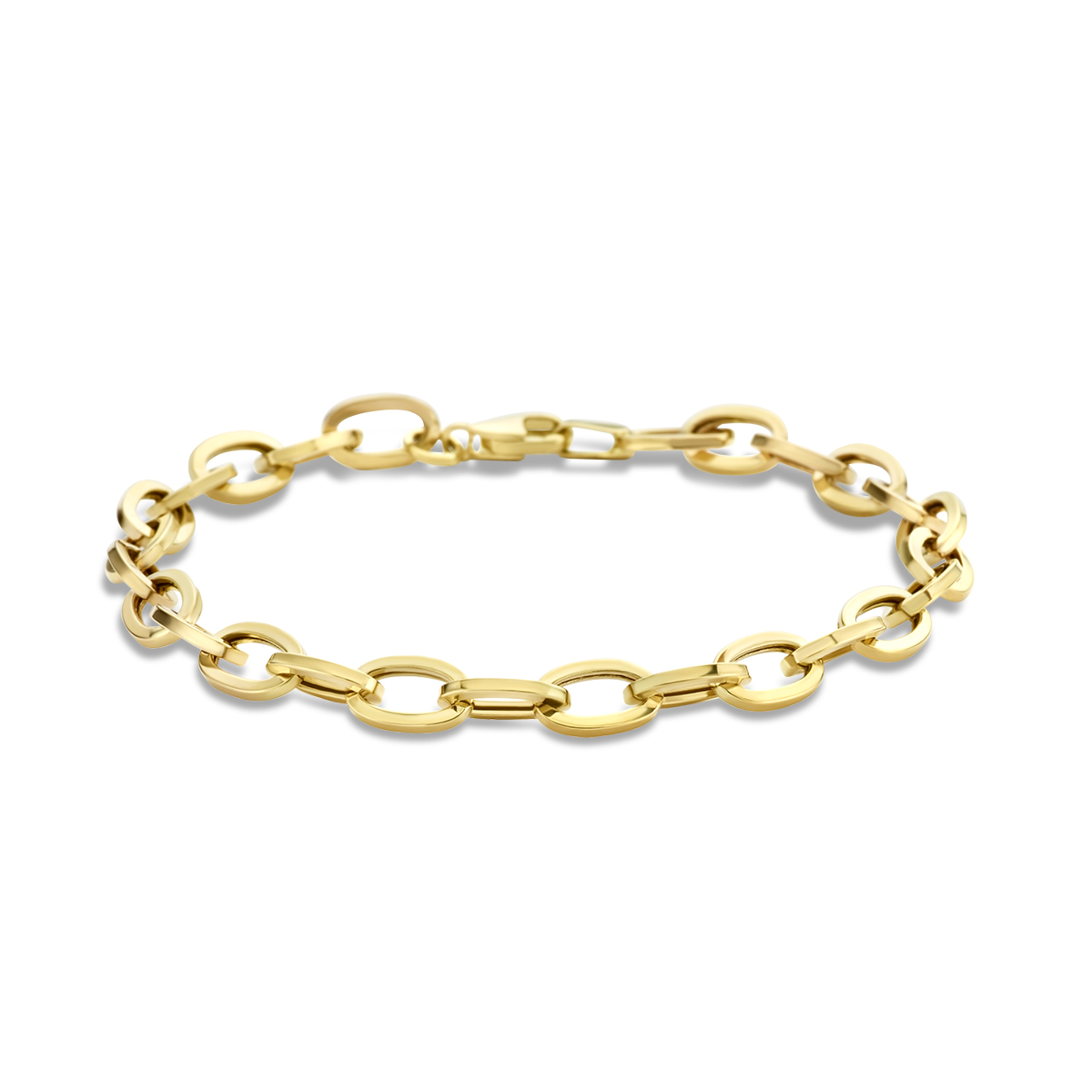 14k Geelgouden armband met een schakelbreedte van 5.5mm en een draaglengte van 19cm. Uitgevoerd met karabijnsluiting.