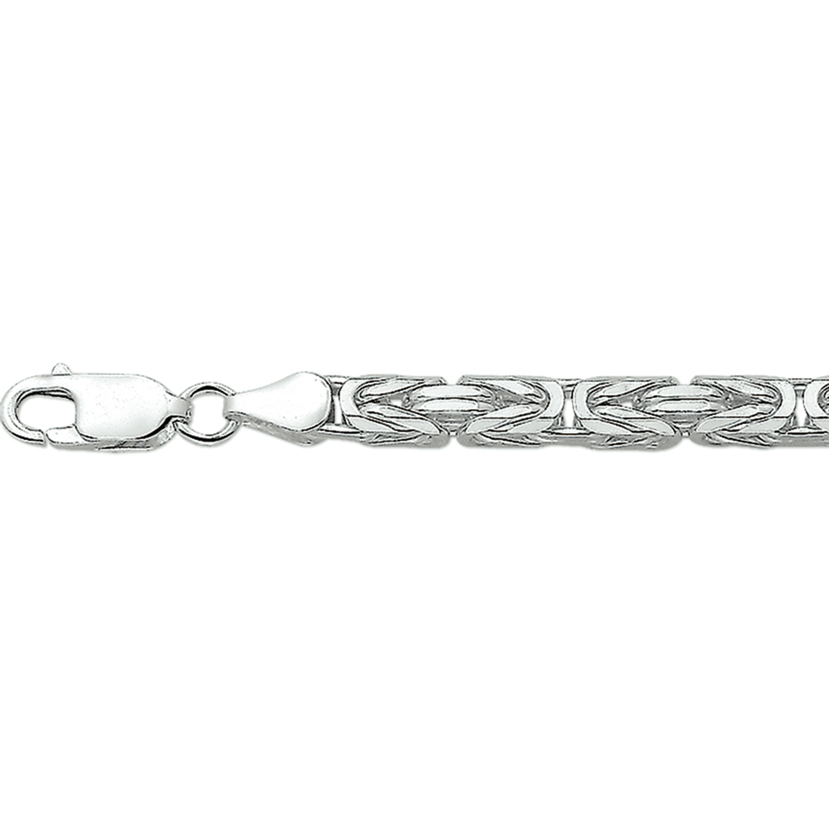 Zilveren lengte artikel met konings schakel. De schakelbreedte is 4.0mm.