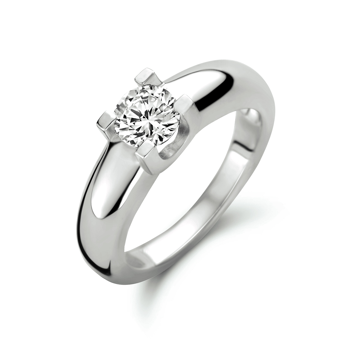 Gerhodineerd zilveren ring met zirkonia. 
Ringmaat: 17.75 mm (56)
Zetting: solitaire (chatonzetting)