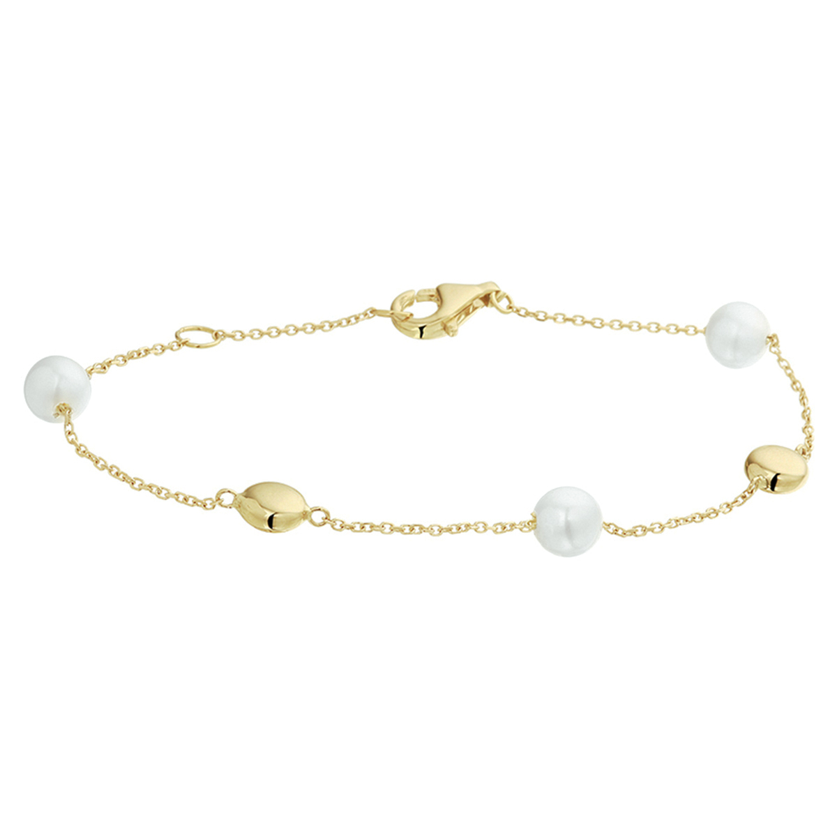 Elegante geelgouden anker armband met 3 witte parels en 2 rondjes. Met draaglengtes van 17 en 19cm. De armband is te combineren met bijpassende sieraden uit onze collectie of vanuit je eigen stash!
Doelgroep: dames
Kortste lengte: 17 cm
Langste lengte: 19 cm