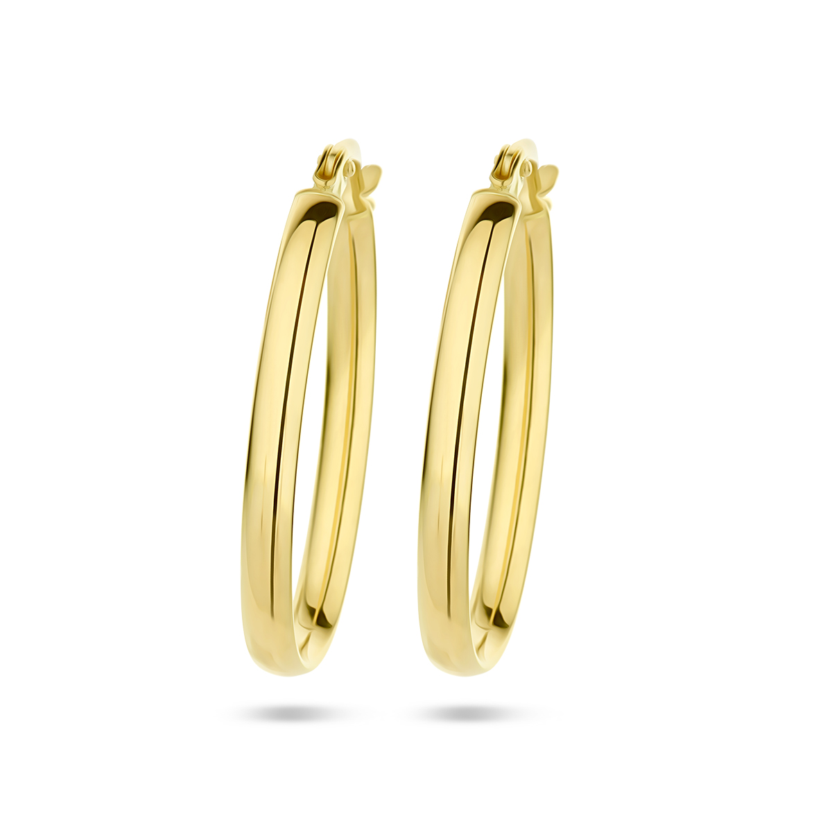 HALF RONDE BUIS 14k Geelgouden oorringen met een afmeting van 27.5x3mm.