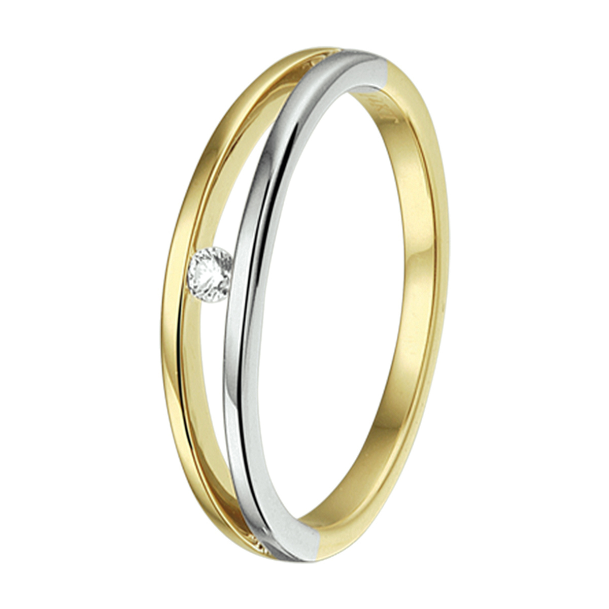 ring diamant 0.03ct h si 14K bicolor goud geel/wit