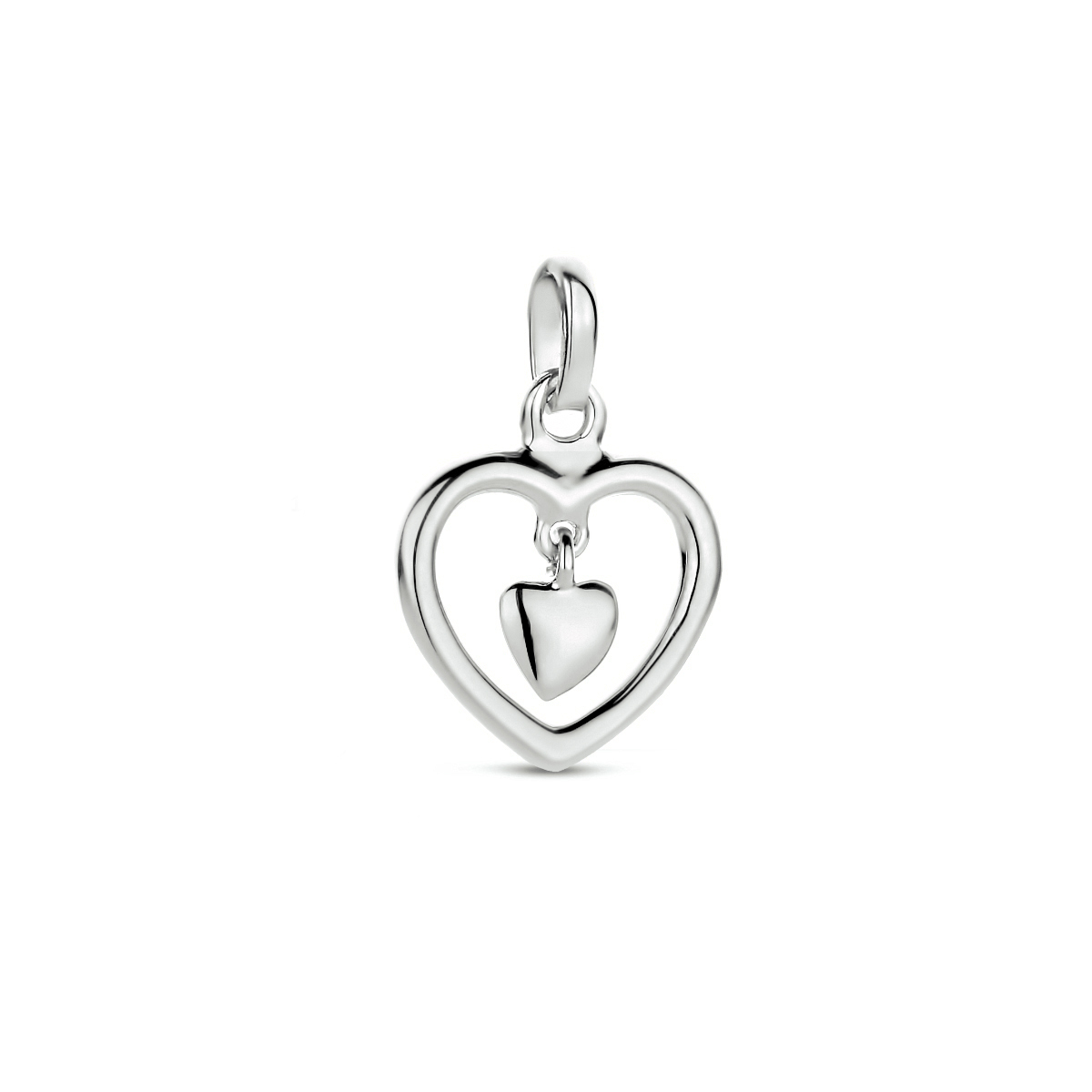 zilveren hanger, open hart+mini hartje