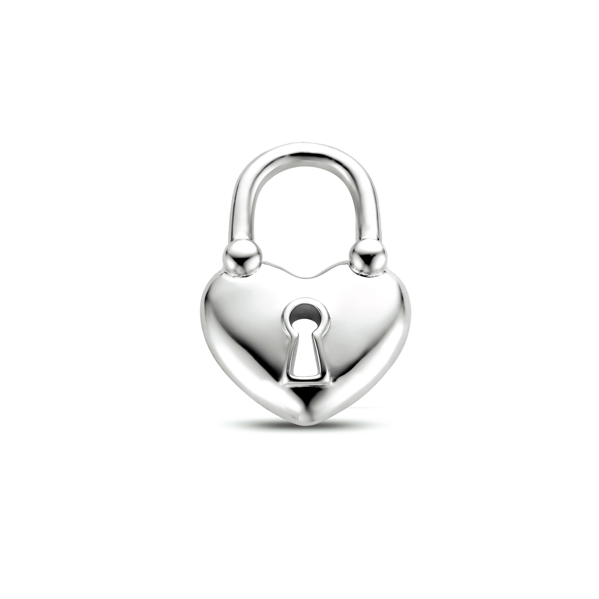 Gerhodineerd 925 zilveren hanger uitgevoerd in een hartje/slotje. De hanger heeft een totale hoogte van 1.4cm en een breedte van 10mm.