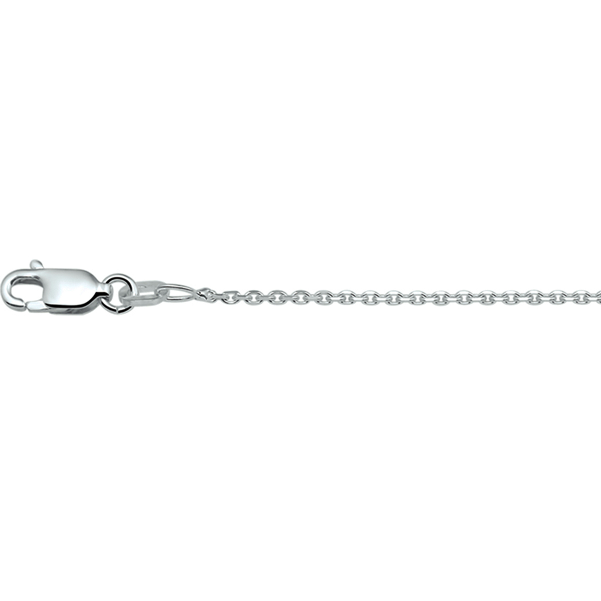 Beschrijving: Gerhodineerd zilveren collier met anker schakel. 
Doelgroep: dames
Breedte: 1.2 mm
Kortste lengte: 41 mm
Langste lengte: 45 mm