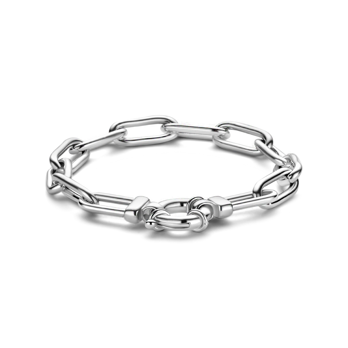 Gerhodineerd 925 zilveren paperclip armband uitgevoerd met een veerslot. De armband heeft draaglengte 19cm.